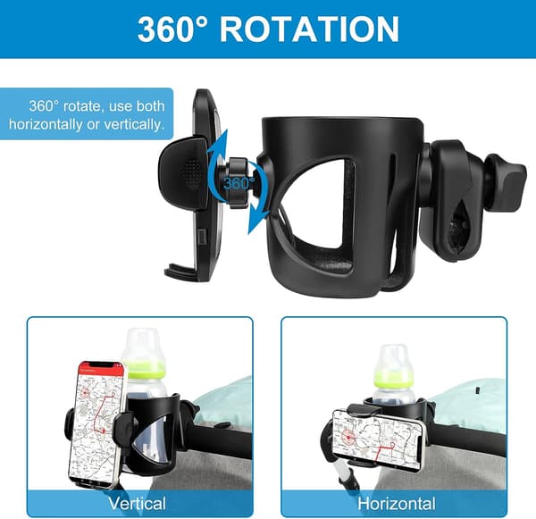Universal Kopholder med Telefonholder/Montering, 2-i-1 Barnevogn
