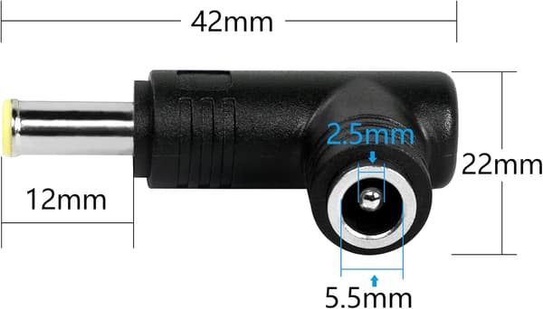 2 st DC-strömadapter, 90 graders vinkel DC-adapter 5,0 mm x 1,0 DXGHC