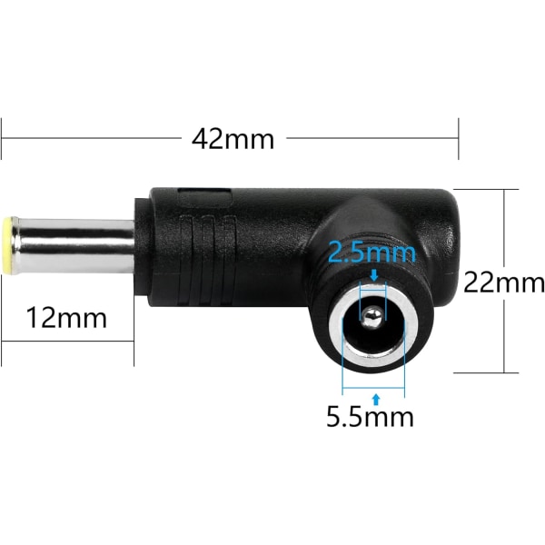 2 stk DC strømforsyningadapter, 90 graders vinkel DC-adapter 5,0 mm x 1,0 DXGHC