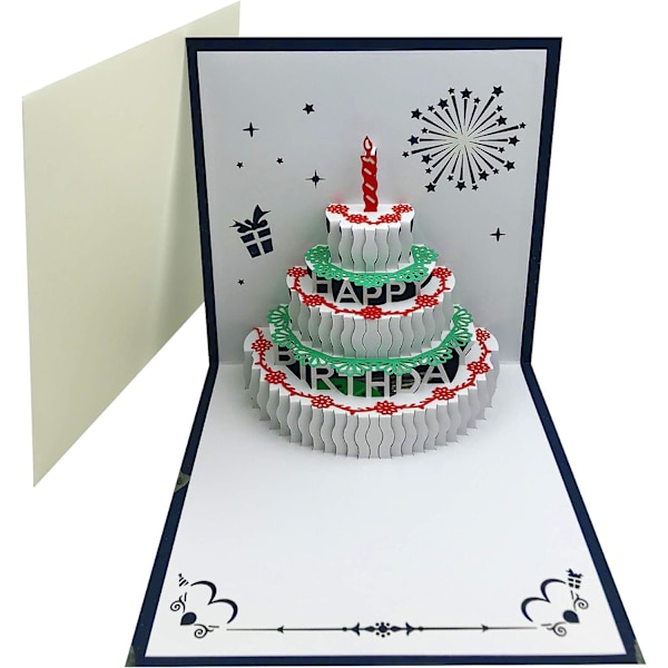 1 stk 3D Pop Up Bursdagskort, Varme LED-lys Bursdagskake Musikk