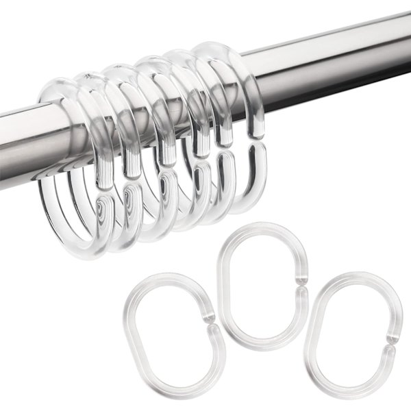 24 Plast Duschdraperihakar, Duschdraperiringar, Duschhakar