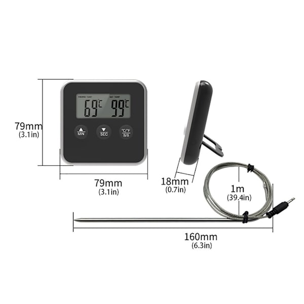 Elektronisk digital LCD-mattermometer sond Grillkött matlagning