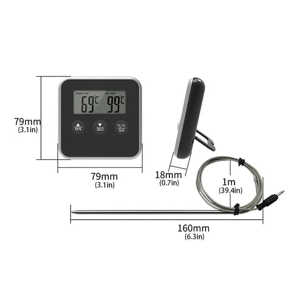 Elektronisk digital LCD mattermometer sonde Grill kjøtt koking