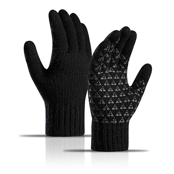 Unisex Vintervarma Stickade Vantar, Tjockt Fleece Elastiska Manschetter