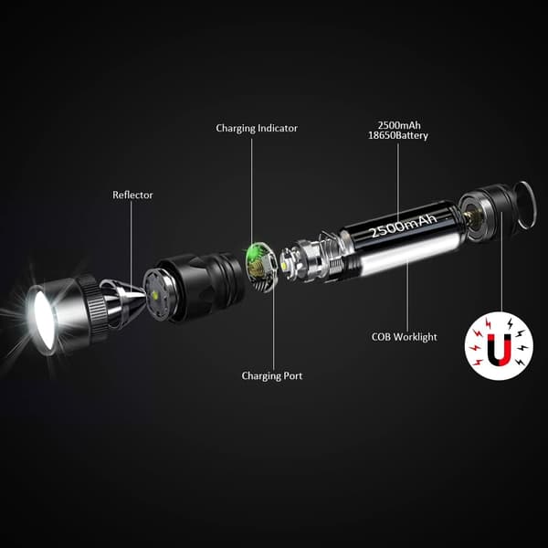 Torch LED -taskulamppu USB-ladattava Tehokas Sotilaallinen COB-lamppu