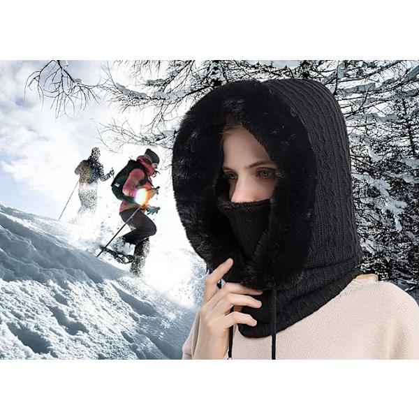 Vintermössa för kvinnor, endelat fleecefodrat stickat balaclava M