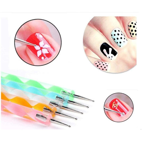Dottingverktygssats, 5 st UV-gelmålning DIY-design nagelkonst 2-vägs