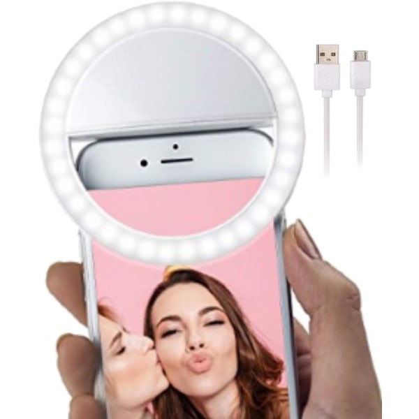 1 stk. Hvid Genopladelig Selfie Clip Ring Flash Smartphone Ring