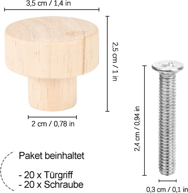 20 st 35 mm Trä Möbelknoppar Skåpknoppar Med 20 Skruvar