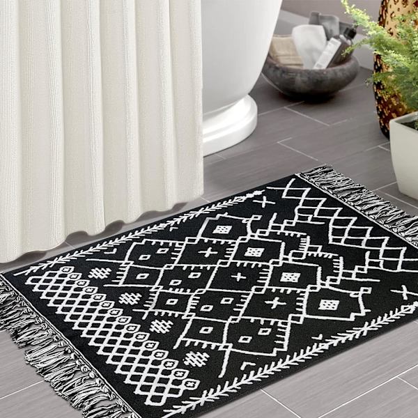 1 kpl Boho kylpyhuonerug, Boho matto keittiön juoksumattoon musta ja valkoinen