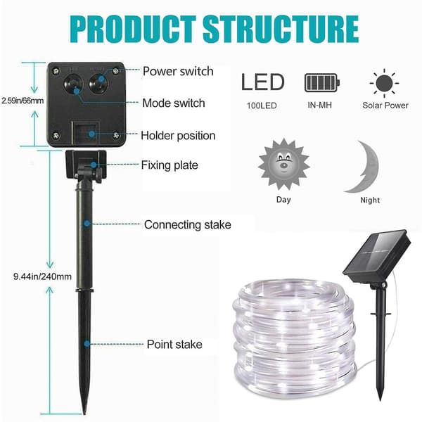 7m/500-LED Solcellsdriven LED-ljusslinga Vattentät Utomhus G