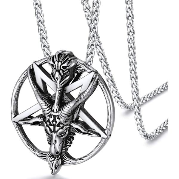 Baphomet Inverted Pentacle Halskjede, Satanisk Geitehode Smykke, S