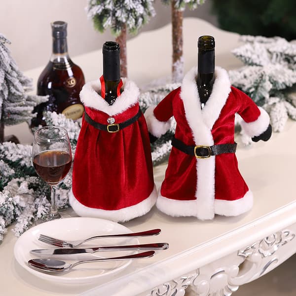 2 stycken Santa-vinflaskeöverdrag 2 stycken julmini-vinflaskor