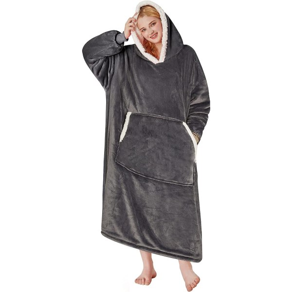 Oversized Wearable Blanket Hoodie, One Size Fits All (Grå)Flanne