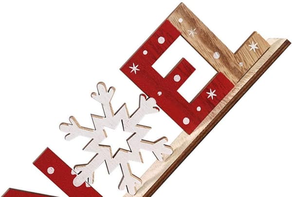 Träbokstäver med snöflinga julgranskulor med tryck