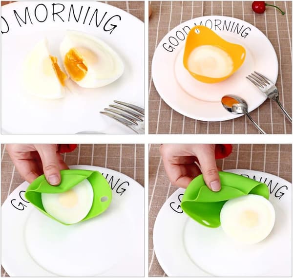 Sett med 3 nonstick silikon eggformer + 4 pocherte eggkokere