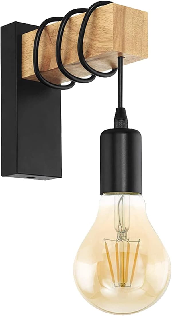 (Sort) Moderne Metal og Træ Væglampe Indendørs Moderne Lampe E27 Væ