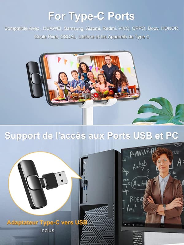 USB Trådløs Mikrofon, Trådløs Lavalier Mikrofon (Type C)