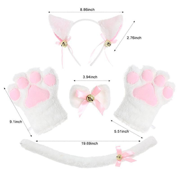 Katt Cosplay Set Plysch Klorhandskar Katt Kattöron Svans Halsband DXGHC