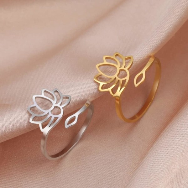 Lotusblomst Ringe til Kvinder Piger Rustfrit Stål Justerbar Flo