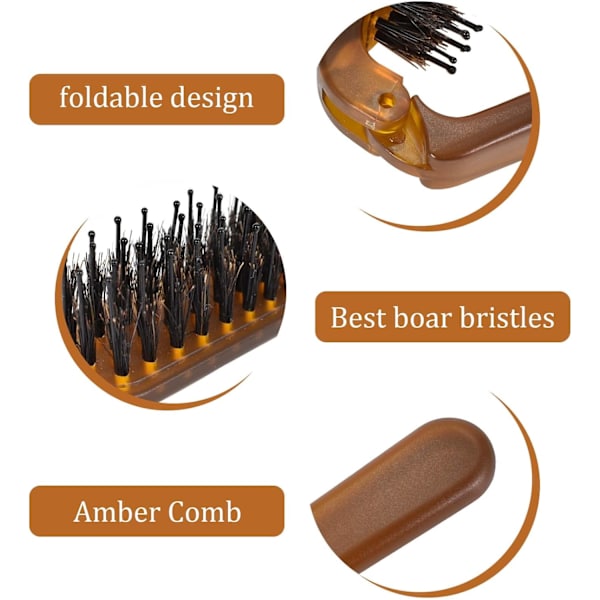 Hårbørste, Bærbar Foldbar Hårbørste, Piltable Boar Bristle Br