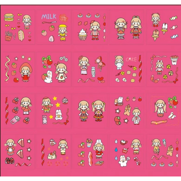 (Gul+röd) 40 ark Macri Ri Sticker Series Cartoon Cute G DXGHC