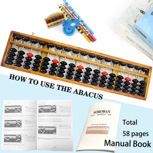 Trekulerram i vintagestil Soroban 17-søyle(15 tommer) Math Professional Abacus for voksne barn med guidehåndbok og re