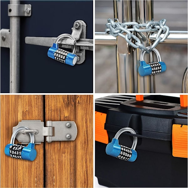 Blå 5-siffrig kodlås (2-pack) - 6,5 x 2,5 cm - Inomhus/Utomhus