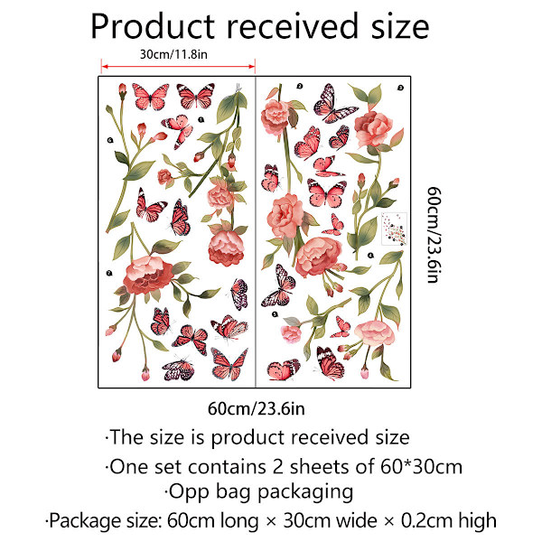 1 Set Peony Blomster Väggdekaler Rosa Blomster Väggdekaler Men