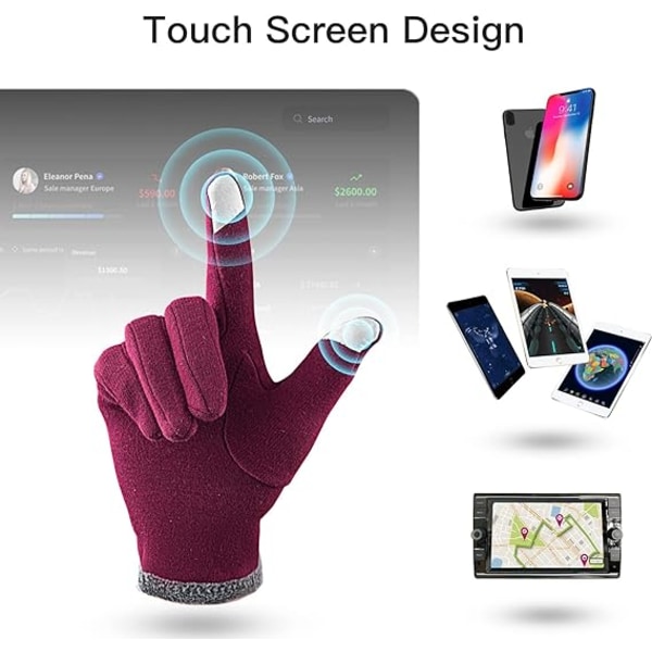 Vinterhansker for kvinner, varme berøringsfølsomme hansker, vindtette hansker