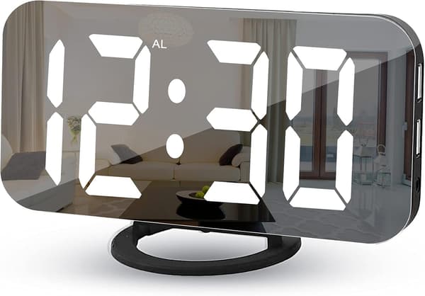 Digitaalinen herätyskello, Sängyn Herätyskello, 7\" LED Peiliherätyskello