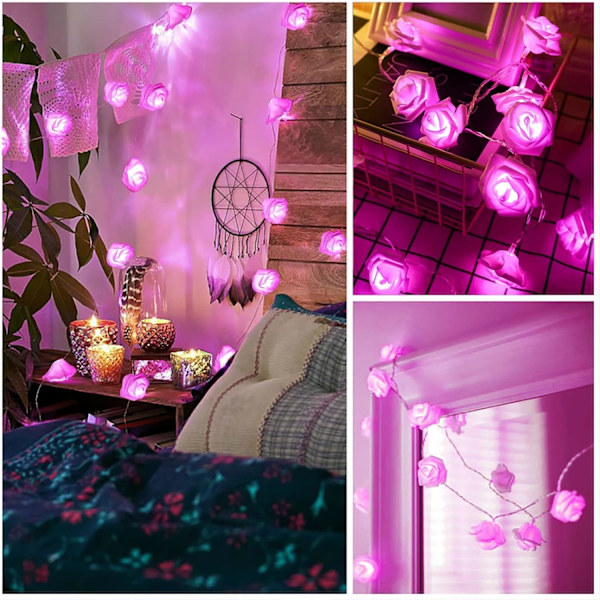 20ft 40 LED Rosljus, Rosa Strängljus Batteridrivna, Flo