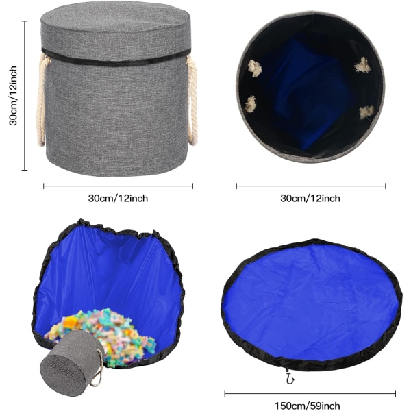 Lekeoppbevaringspose for barn, 2 i 1 avtakbar lekematte og leketøy DXGHC