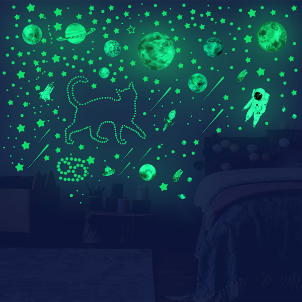 Glow-in-the-Dark Astronaut Planet Star Väggdekal Vardagsrum D