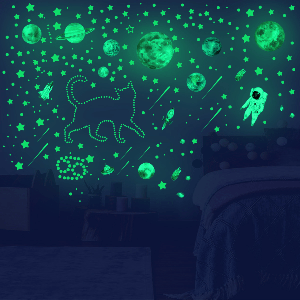 Glow in the Dark Astronaut Planet Star Wall Sticker Living Room D