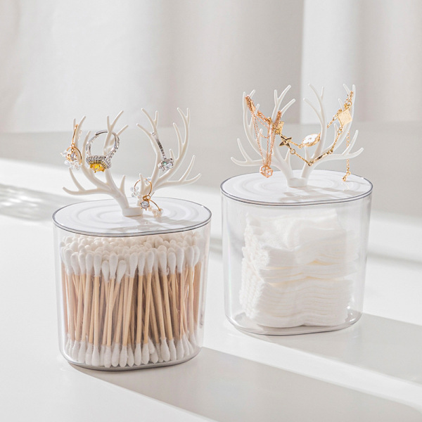 Bomuldsopbevaringsglas, 2 beholdere til vatpinde, Transparent DXGHC