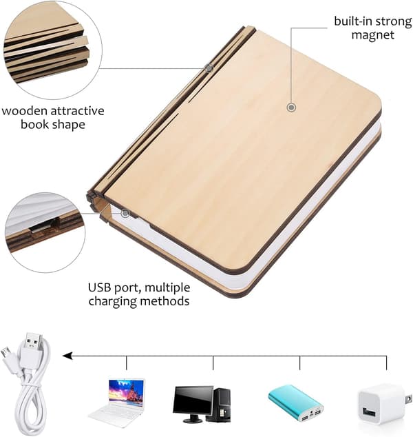 Bokbrettet Lampe, 2000mAh Oppladbart Batteri USB Sengelampe