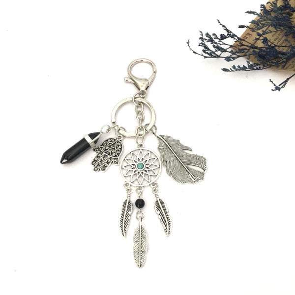 Nyckelring (svart) med Crystal Ornament Feather Leaf Tofs nyckelring
