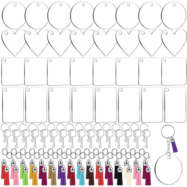 128 stk Akryl Nøkkelring Blank med Nøkkelringer: Tassels Nøkkelring