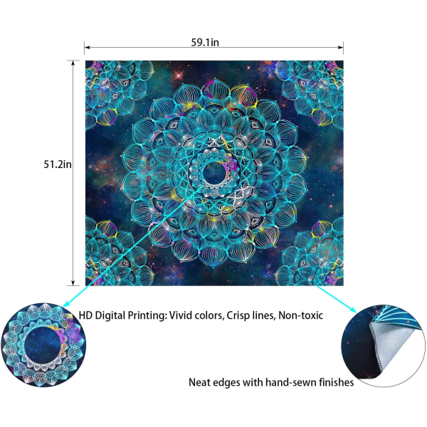 Mandala Lotus Väggbonad Psykedelisk Mystisk Bohemisk