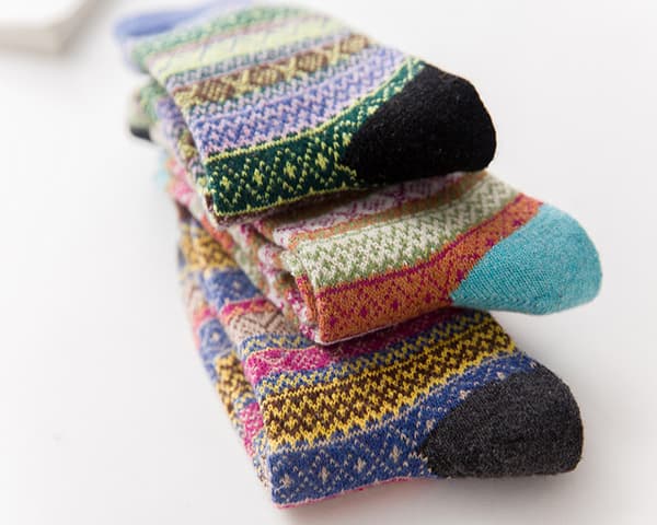 5 Par Ullstrumpor Dam Stickade Varma Casual Ull Crew Vinter Kvinnor