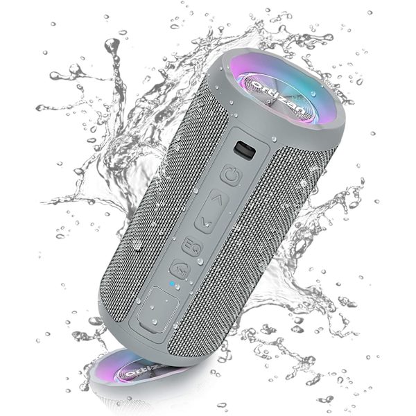 Bærbar trådløs Bluetooth-høyttaler. LED-lys, IPX7 30 timer spilletid