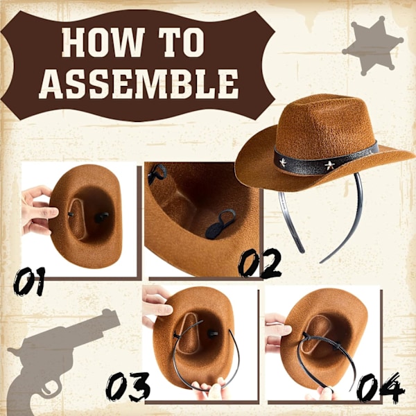 6 stk Cowboy Hat Hodebånd Mini Cowgirl Hat Hodebånd Cowgirl Kostyme Tilbehør for Kvinner Menn Voksen Western Fest Tilbehør