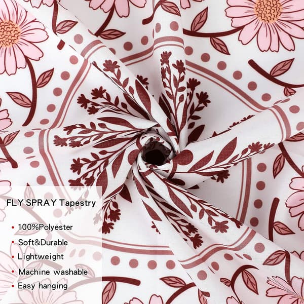 Mandala-veggteppe, Boho-veggteppe, Rosa Blomster