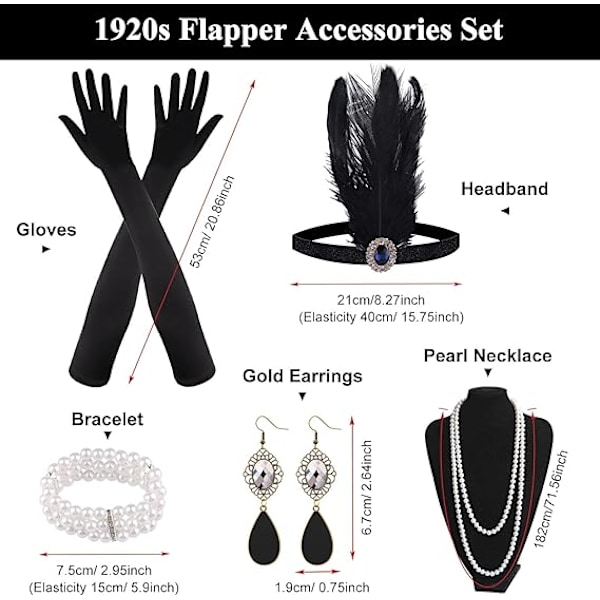 1920-tals accessoarer set för kvinnor Flapper huvudbonad pannband