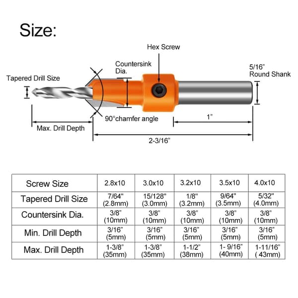 10 stk 8 mm runde skaft Senkebor for tre