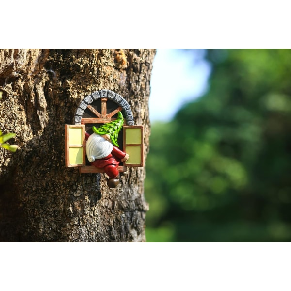 Gnome Tree Hugger Garden Gnome Statue 5.8 inches Elf Out The Door Tree Hugger, Garden Peeker Art Décor for Tree Trunk Fe