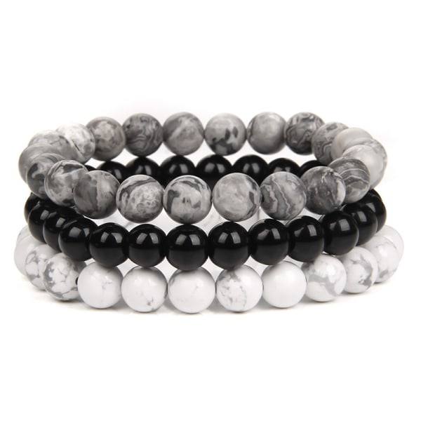 8mm Natursten Armbånd Sett Herr Kvinner Rose Rhodonite Kvarts Svart Onyx Stapelbare Håndledspærler Mala Charm Armbånd 3ST