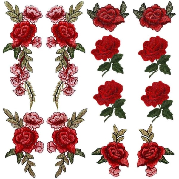 6 set 12 st röda rosor broderade lappar Olika Ornamenta DXGHC