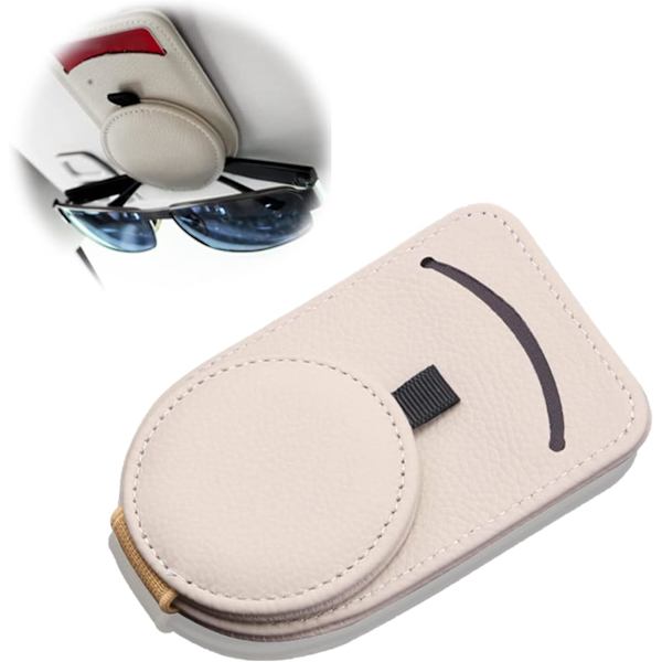 (beige) Bil Læder Brilleholder, Magnetisk Bil Brilleholder, S